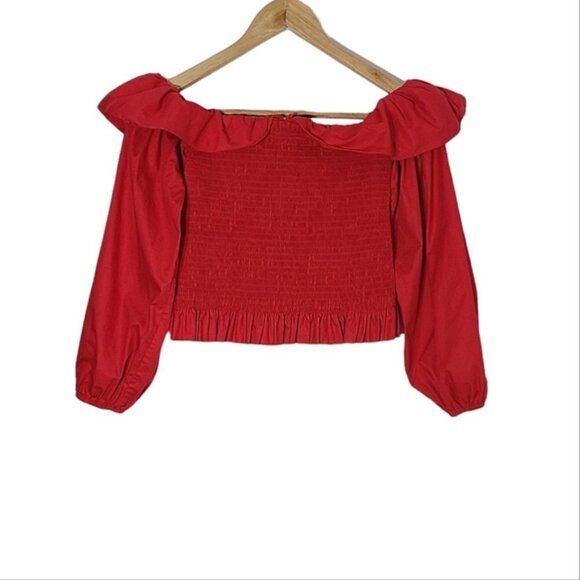 MAJE Lenda Off-The-Shoulder Smocked Cotton Top Women's Size S - Picture 3 of 16